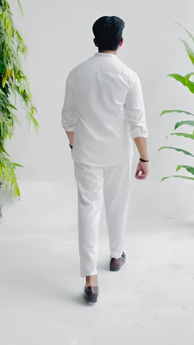 Men's White Zipper Shirt & Pants Set