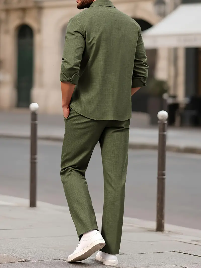 Men's Army Green Double Pocket Full Sleeve Shirt & Pants Set