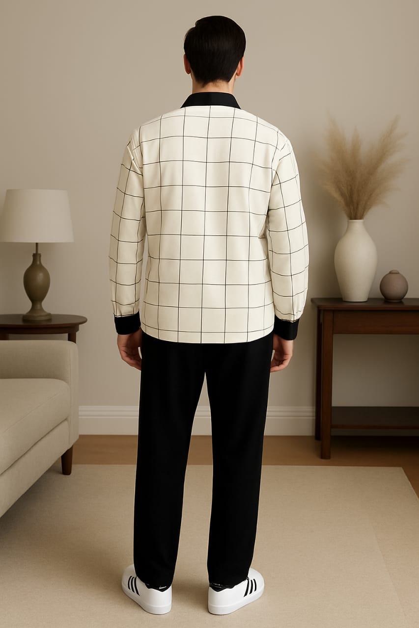 Men's Black & White Block Print Shirt & Pants Set