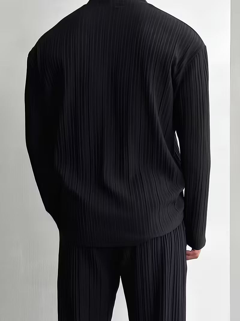Men's Black Textured Full Sleeve Shirt & Pants Set