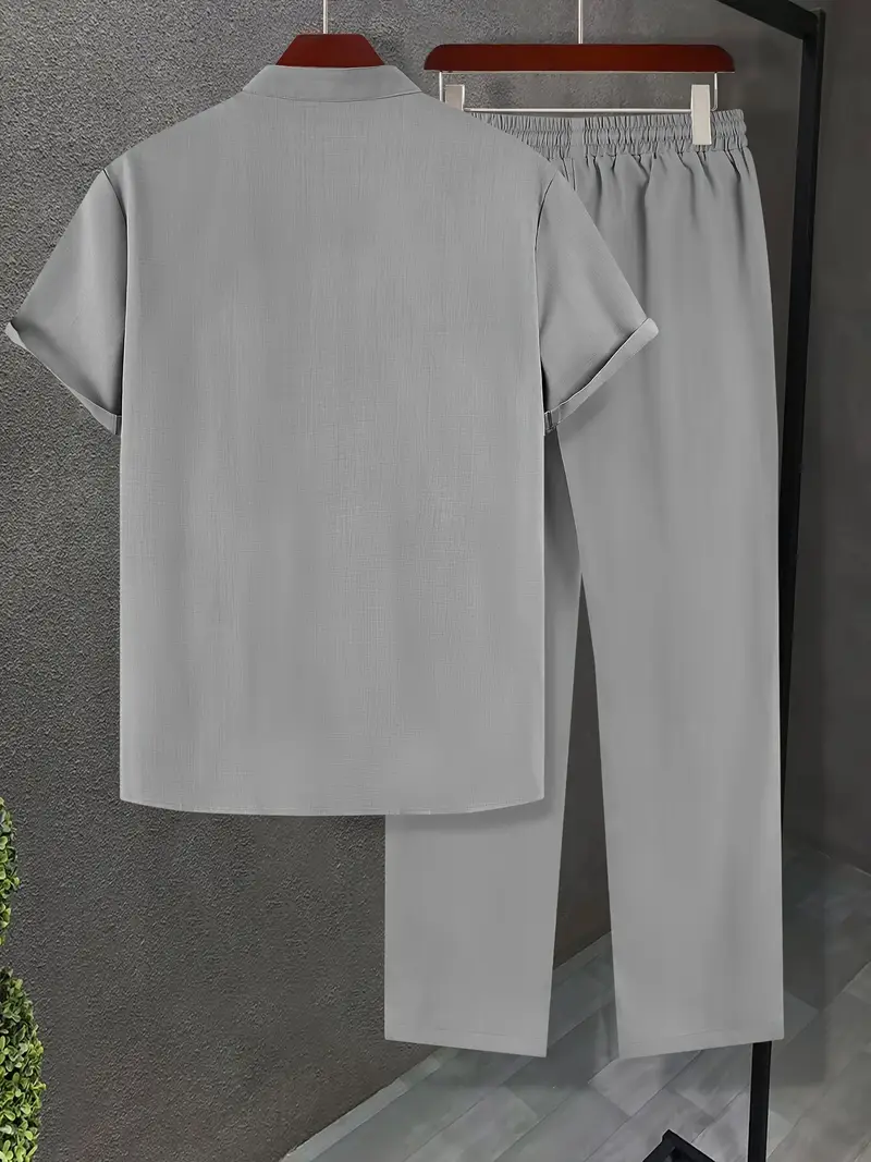 Men's Grey Casual Sleeve Button Shirt & Pants Set