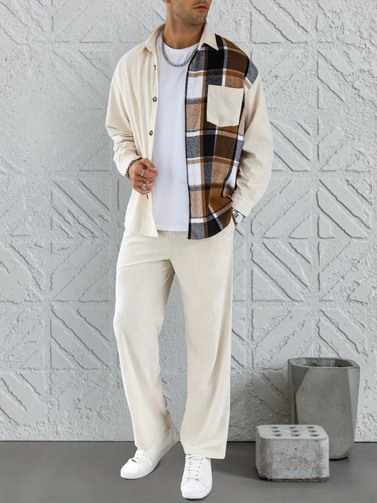 Men's Apricot Printed Full Sleeve Shirt & Pants Set