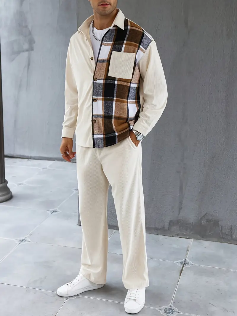 Men's Apricot Printed Full Sleeve Shirt & Pants Set