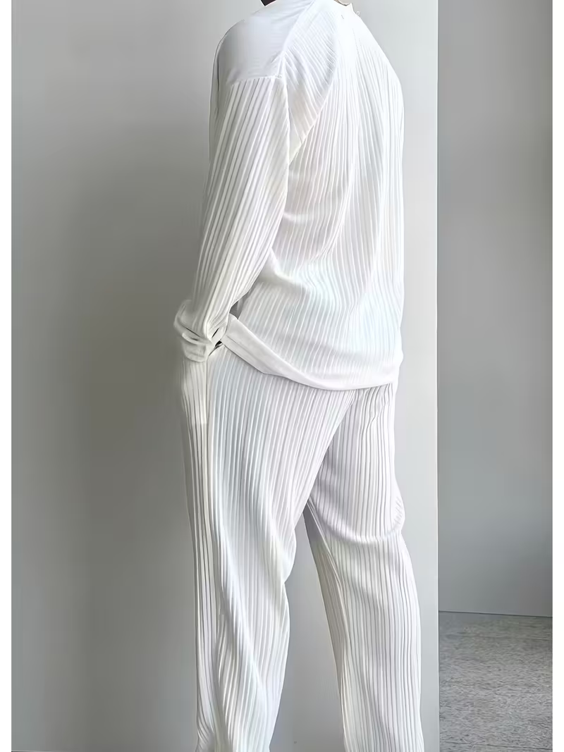 Men's White Textured Full Sleeve Shirt & Pants Set