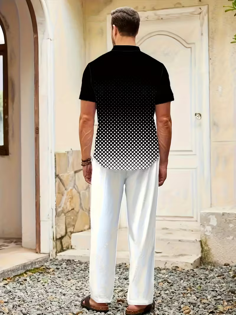 Men's Stylish Black & White Suit-Inspired Shirt & Pants Set