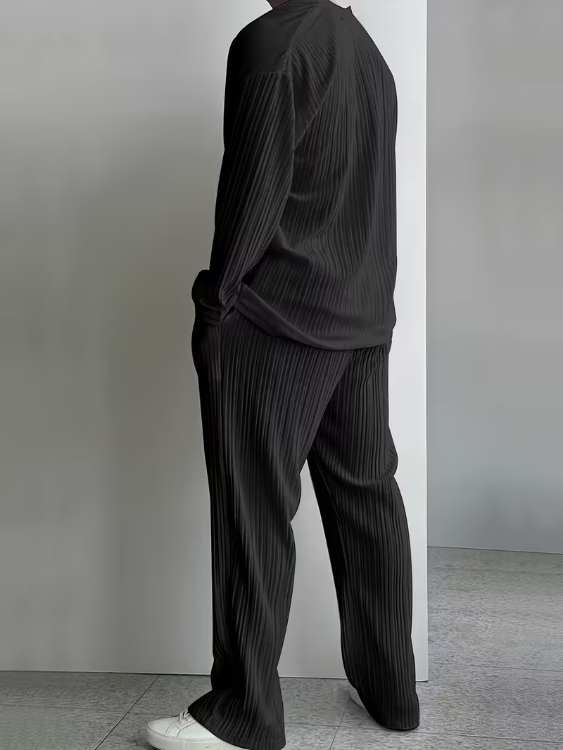 Men's Black Textured Full Sleeve Shirt & Pants Set