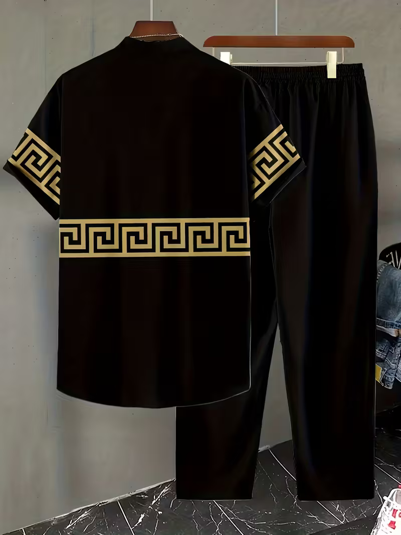 Men's Black Printed Shirt & Pants Set